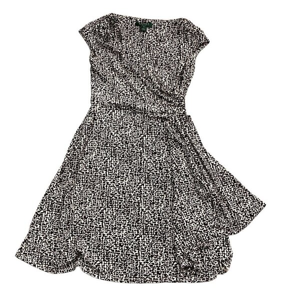 Lauren Ralph Lauren Sz 4P Faux Wrap Surplice Stretch Dress Black and White 31S - Picture 1 of 8